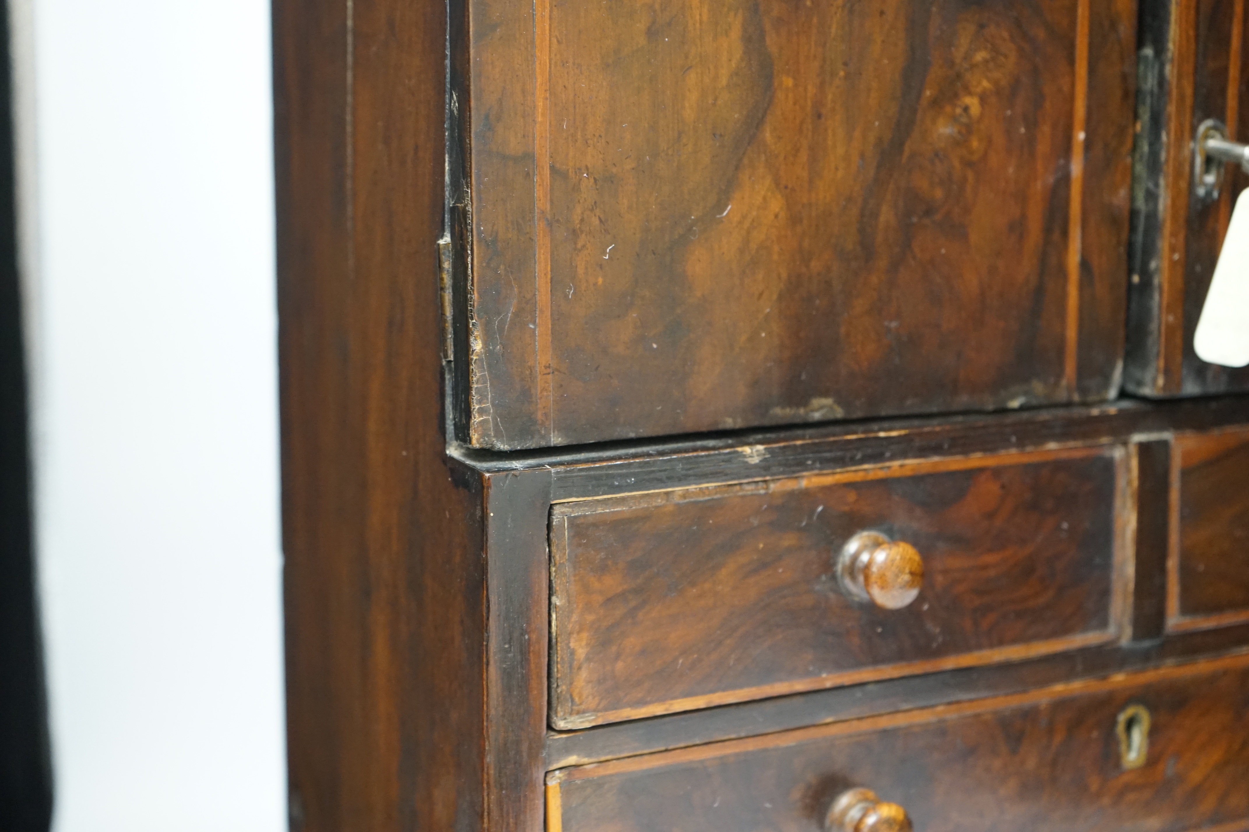 An early Victorian miniature walnut cupboard, 36cm x 50.5cm x 16.5cm